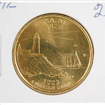 2003-P 24K Gold Layered Maine State Commemorative Quarter - Excellent Detail