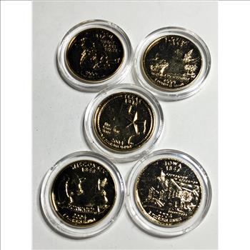 2004 24K Gold Layered Commemorative State Quarters: Iowa, Wisconsin, Texas, Florida & Michigan