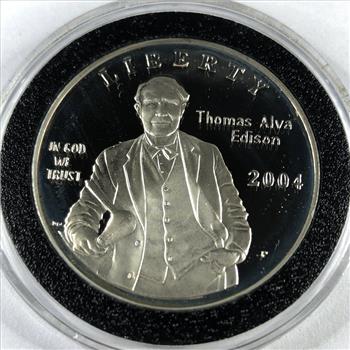 2004-P Thomas Alva Edison 125th Anniversary of Light Bulb Commemorative Proof Silver Dollar*Deep Cameo*In Capsule