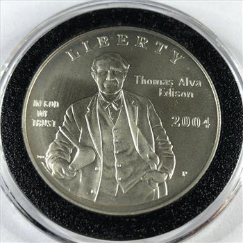 2004-P Thomas Alva Edison 125th Anniversary of Light Bulb Commemorative Uncirculated Silver Dollar*In Protective Capsule