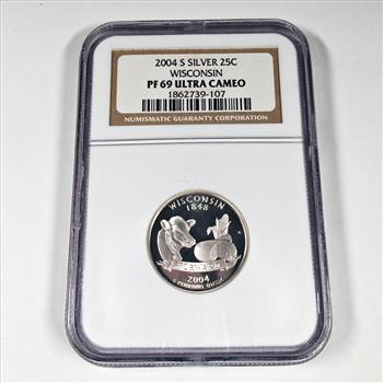 2004-S Proof Silver Wisconsin State Commemorative Quarter*Graded PF69 ULTRA CAMEO by NGC