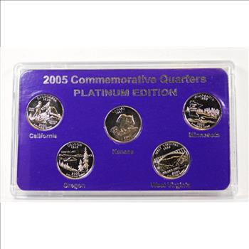 2005 Platinum Edition of the 50 States Commemorative Quarters*Five Quarters Layered in Platinum*Original Packaging