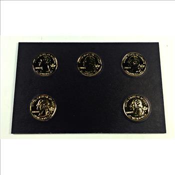 2005-D/P 24K Gold Layered Commemorative State Quarters*5 Quarters Encased in Heavy Cardboard