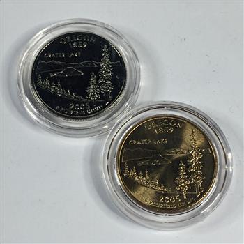 2005-P & D Oregon States Commemorative Quarters*P is 24K Gold Layered and D is Platinum Layered*In Capsules