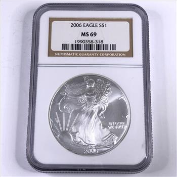 2006 American Silver Eagle*Graded MS69 by NGC*One Troy Ounce .999 Fine Silver