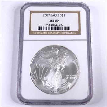2007 American Silver Eagle*Graded MS69 by NGC*One Troy Ounce .999 Fine Silver