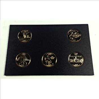 2007-D 24K Gold Layered Commemorative State Quarters*5 Quarters Encased in Heavy Cardboard