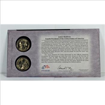 2007-P & D James Madison Commemorative Presidential Dollars*With Stamp On First Day Cover*Uncirculated Coins