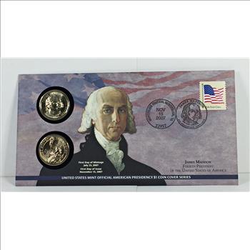 2007-P & D James Madison Commemorative Presidential Dollars*With Stamp On First Day Cover*Uncirculated Coins