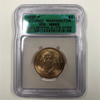 2007-P George Washington Presidential Commemorative Dollar*Position A*Graded MS65 by ICG