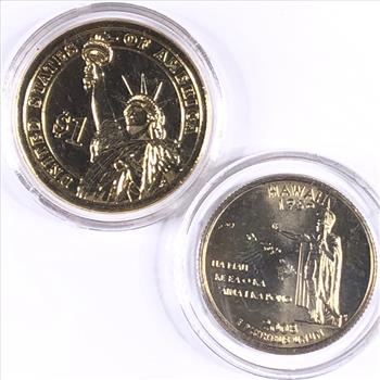 2008 24K Gold Layered Colorized State Quarter and Presidential $1 Commemorating Barack Obama