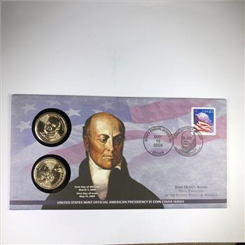 2008 John Quincy Adams P&D Dollar Coin Set on First Day Envelope High Grade Uncirculated