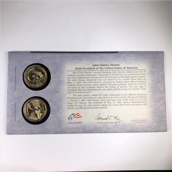 2008 John Quincy Adams P&D Dollar Coin Set on First Day Envelope High Grade Uncirculated