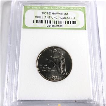 2008-D Hawaii State Commemorative Quarter*Graded Brilliant Uncirculated by INB