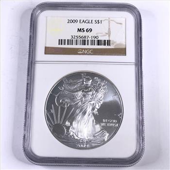2009 American Silver Eagle*Graded MS69 by NGC*One Troy Ounce .999 Fine Silver