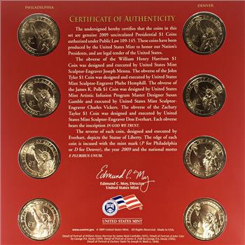 2009 United States Mint Presidential $1 Coin Uncirculated Set*Philadelphia and Denver*Eight Coins In Original US Mint Packaging