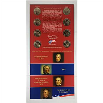 2009 United States Mint Presidential $1 Coin Uncirculated Set*Philadelphia and Denver*Eight Coins In Original US Mint Packaging