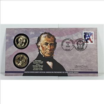 2009-P & D Zachary Taylor Commemorative Presidential Dollars*With Stamp On First Day Cover*Uncirculated Coins