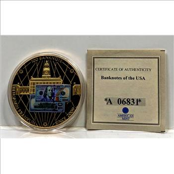 2010 24K Gold Layered Franklin $100 Banknote Commemorative Medallion*50mm*Proof in Protective Capsule