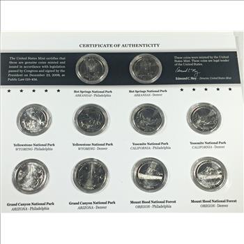 2010 America the Beautiful Quarters Uncirculated Coin Set*10 P & D Quarters in Capsules and Tri-fold Story Board