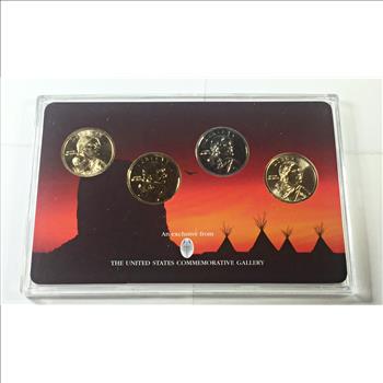 2010 Native American Commemorative Dollars*Colorized, 24K Gold Layered & More*In Custom Holder & Wooden Display/Gift Box