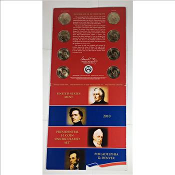 2010 United States Mint Presidential $1 Coin Uncirculated Set*Philadelphia and Denver Mint Marks on Folding Story Board