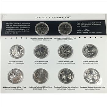 2011 America the Beautiful Quarters Uncirculated Coin Set*10 P & D Quarters in Capsules and Tri-fold Story Board