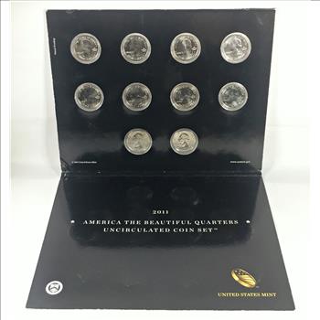 2011 America the Beautiful Quarters Uncirculated Coin Set*10 P & D Quarters in Capsules and Tri-fold Story Board