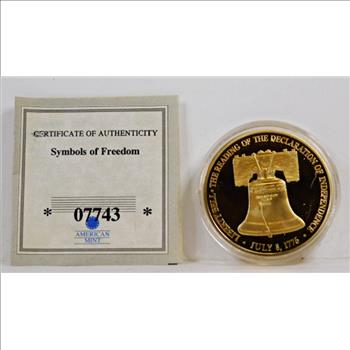 2012 24K Gold Layered Symbols of Freedom*Liberty Bell Coin*40mm Diameter