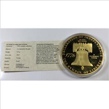 2014 24K Gold Layered Medallion Commemorating the Declaration of Independence*70mm*Proof*In Protective Capsule