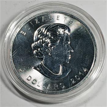 2014 Canada $5 Silver Maple Leaf with Maple Leaf Privy*In Capsule