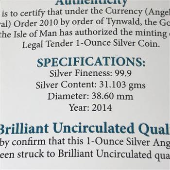 2014 Isle of Man 1oz .999 Fine Silver Angel Coin*Brilliant Uncirculated*In Original Packet with COA