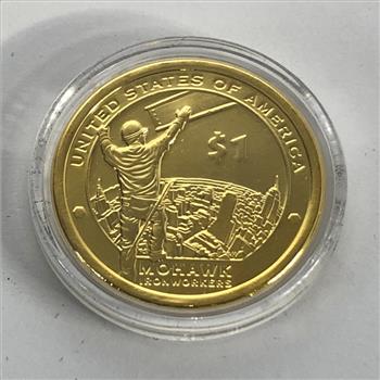 2015-P 24K Gold Layered Native American Commemorative Mohawk Ironworkers Dollar*Proof*In Capsule and Gift Box
