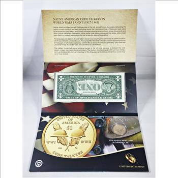 2016 American Code Talkers Commemorative Coin & Currency Set*Series 2003 $1 FRN & Code Talkers Native American $1