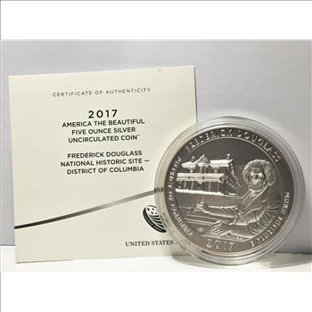 2017 America The Beautiful Five Ounce Silver Uncirculated Coin*Frederick Douglass Historic Site; DC*Original Mint Packaging/COA