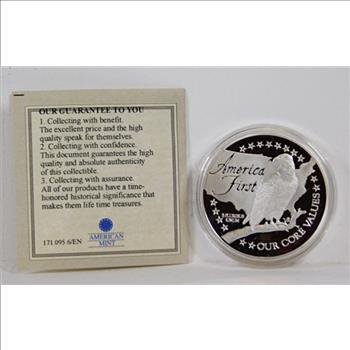 2017 Colorized Silver Plated Medallion Commemorating Our Core Values*America First*40mm Diameter