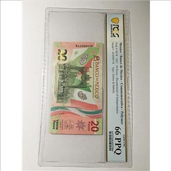 2021 Mexico Commemorative/Polymer 20 Pesos Banknote*Graded Gem Unc 66 PPQ by PCGS