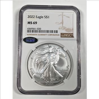 2022 American Silver Eagle*Graded MS69 by NGC*1oz .999 Fine Silver*Littleton Select Sticker