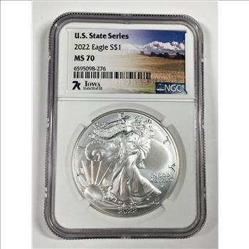 2022 American Silver Eagle*Graded MS70 by NGC*Iowa Label*1oz .999 Fine Silver