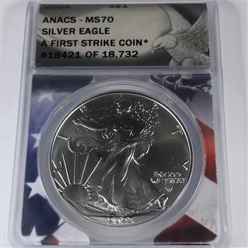 2023 American Silver Eagle*First Strike*Graded MS70 by ANACS*1oz .999 Fine Silver