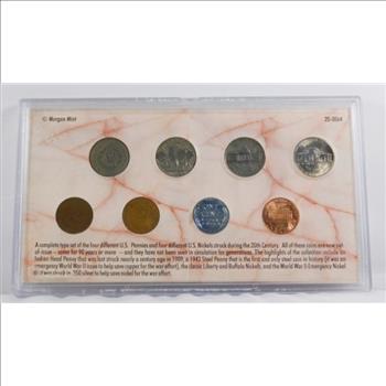 20th Century Coin Collection - Eight Vintage Coins of the United States Including World War II Cent and Silver Nickel