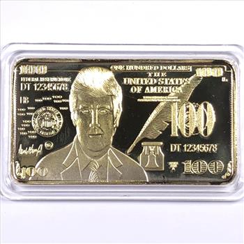 22K Gold Layered $100 Donald Trump Bar*Federal Reserve Note Replica