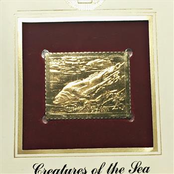 22K Gold Replica Stamp on FDC*1990 Creatures of the Sea; Northern Sea Lion*Postmarked w/ Original 25c Stamp