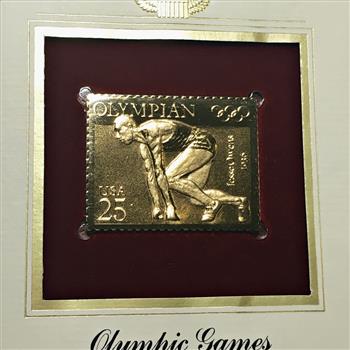 22K Gold Replica Stamp on FDC*1990 Olympic Games; Track & Field*Postmarked w/ Original 25c Stamp