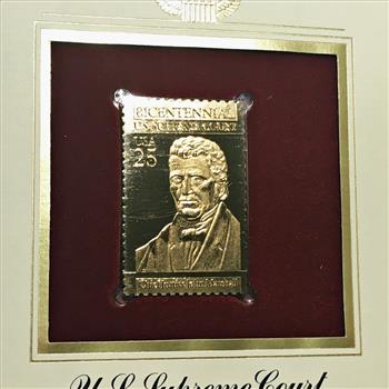 22K Gold Replica Stamp on FDC*1990 US Supreme Court; Constitution Series*Postmarked with Original 25c Stamp