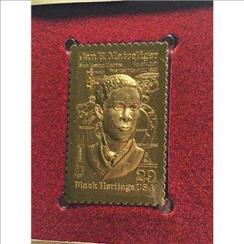 22K Gold Replica Stamp on FDC*1991 Jan E. Matzeliger; Black Heritage Series*Postmarked w/ Original 29c Stamp