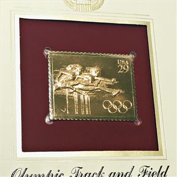 22K Gold Replica Stamp on FDC*1991 Olympic Track & Field; Hurdles*Postmarked w/ Original 29c Stamp