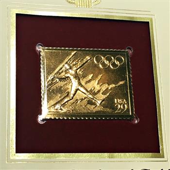 22K Gold Replica Stamp on FDC*1991 Olympic Track & Field; Javelin*Postmarked w/ Original 29c Stamp