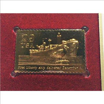 22K Gold Replica Stamp on FDC*1991 World War II; First Liberty Ship*Postmarked w/ Original 29c Stamp