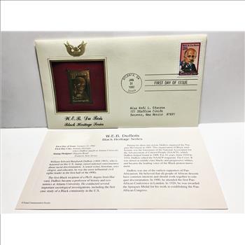 22K Gold Replica Stamp on FDC*1992 W.E.B. Du Bois; Black Heritage Series*Postmarked w/ Original 29c Stamp